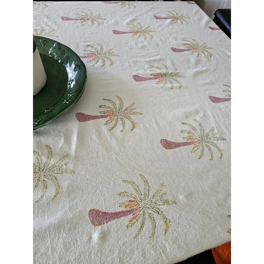 Couleur Nature Palm Tree Cotton Tablecloth 59x86 Rectangular Tropical Coastal
